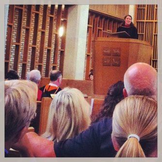 My god-daughter, Katie Russell, gives her testimony at Vanderbilt Divinity School's baccalaureate service.