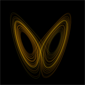A plot of the Lorenz attractor for values, a visual representation of chaos theory that looks remarkable like ... a butterfly.
