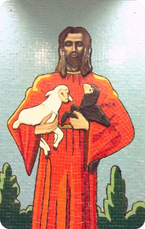 This mural, designed and installed by the Rev. Louis Valbracht at St. John's Lutheran Church in Des Moines during another period of deep racial divides and unrest in the 1960s was intended to be a visual reminder that the good shepherd gathers all sheep into one flock. (John 10:16)